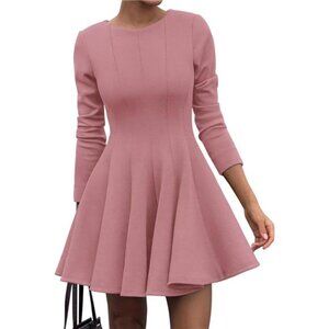 Women High Waist Flowy Pleated A Line Dress Pink